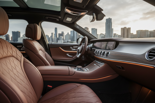 Modern car interior with relaxing car gadgets and aesthetic dashboard accessories