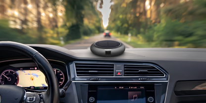 Carisma™ Solar Air Car Solar Purifier showing sleek design and solar panel for eco-friendly air purification inside vehicles.