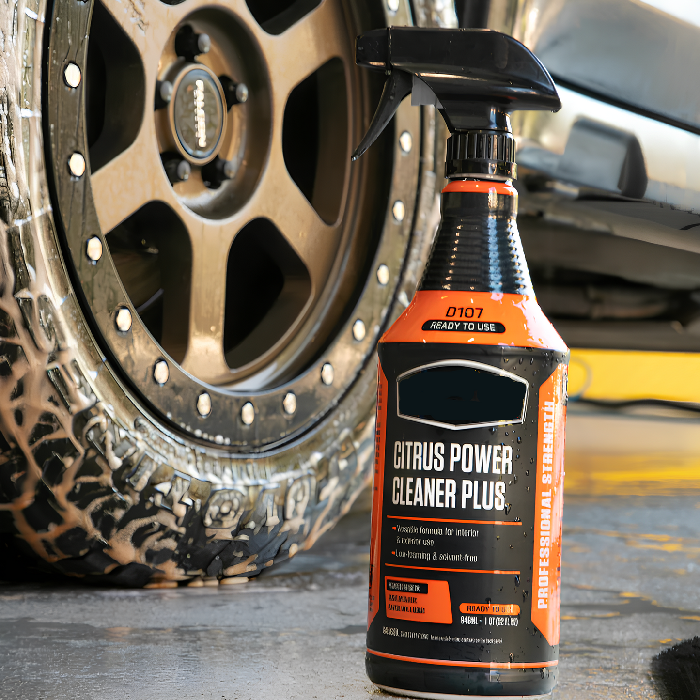 Carisma™ Power Clean citrus cleaning solution in a spray bottle, designed for effective surface cleaning and fresh citrus scent.
