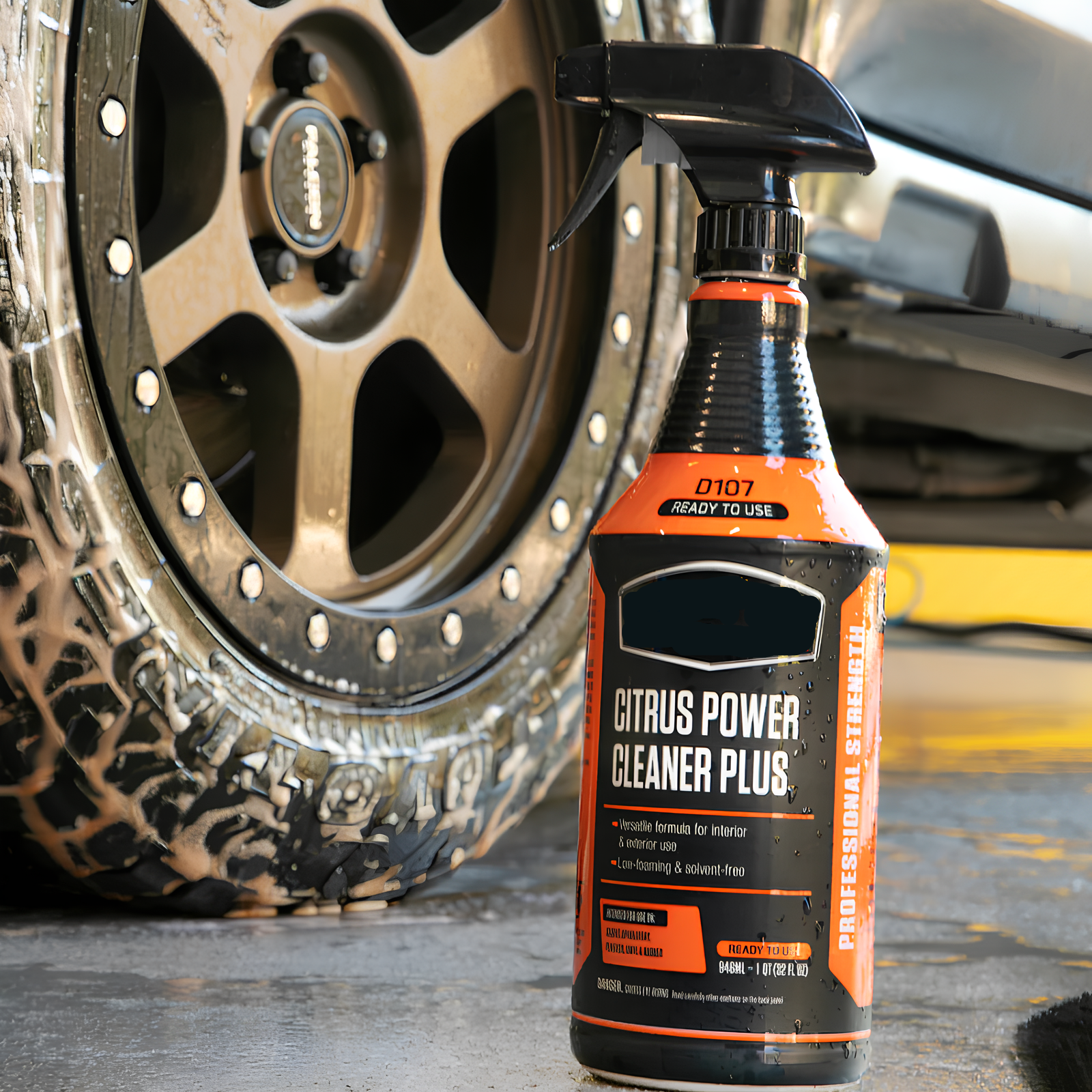 Carisma™ Power Clean citrus cleaning solution in a spray bottle, designed for effective surface cleaning and fresh citrus scent.