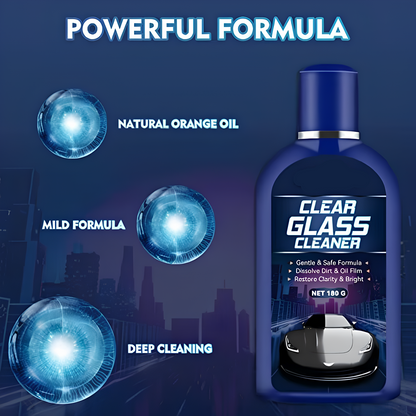 Carisma™ Clear View car glass cleaner remover showing a spray bottle and clean, streak-free car windows.