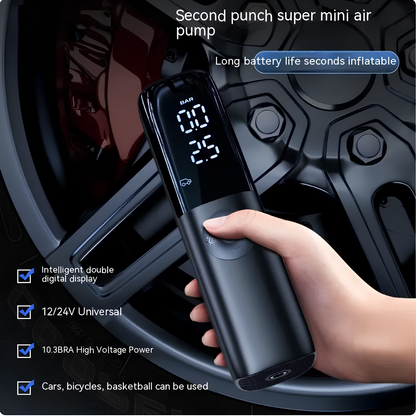 Carisma™ portable electric car tire pump with digital display and air hose for inflating vehicle tires efficiently.